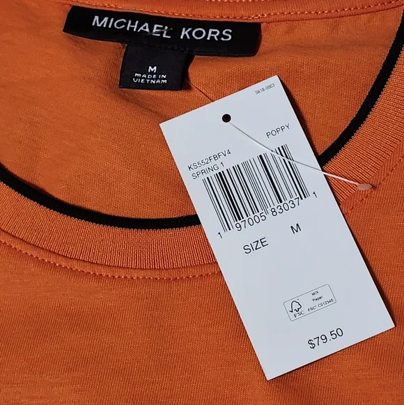 Michael Kors Bold And Vibrant Orange Embossed Short Sleeve T-Shirt In Unisex Med - Picture 4 of 12